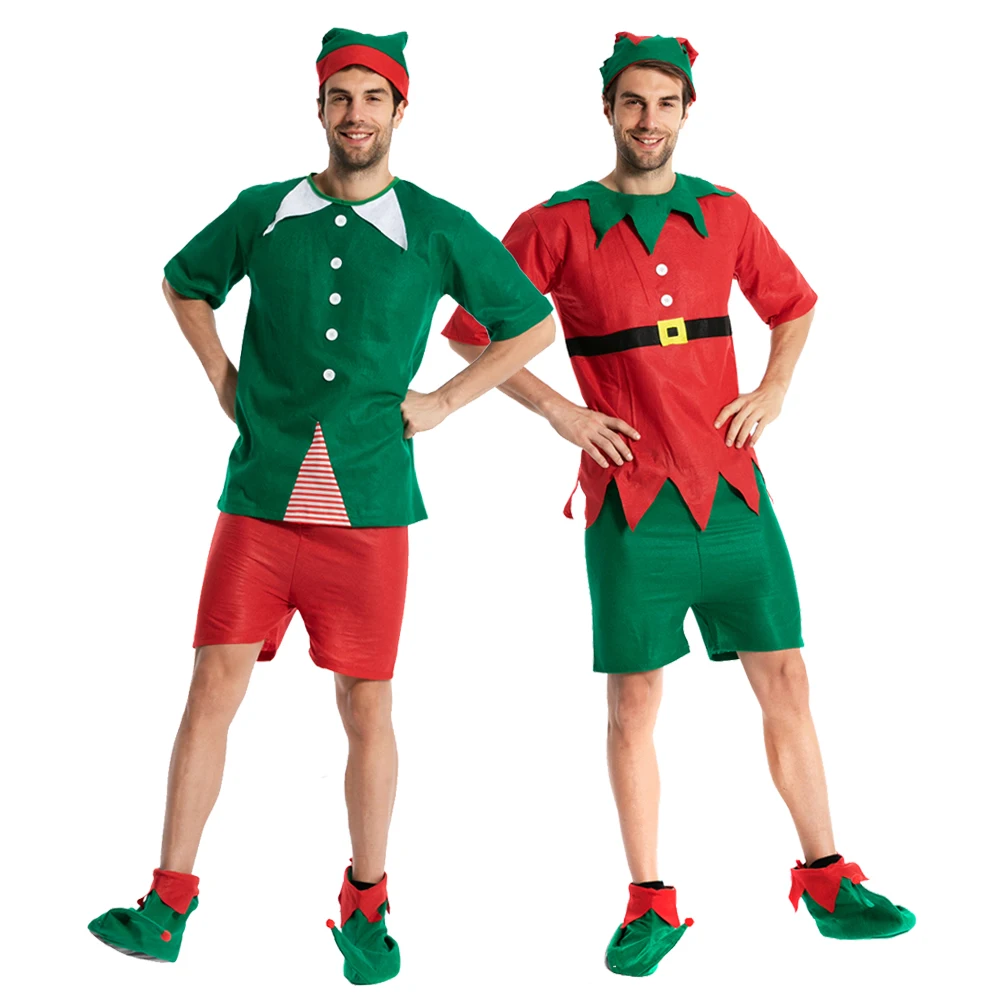 Snailify Cheap Red/Green Adult Christmas Elf Cosplay Santa Claus Costume For Men Xmas Festival Party Family Matching Outfits