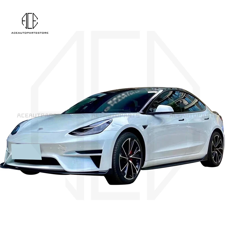 For Tesla Model 3 Body Kit Robot Style Carbon Fiber Front lip Rear Diffuser Boot Bumper Aprons Car Styling