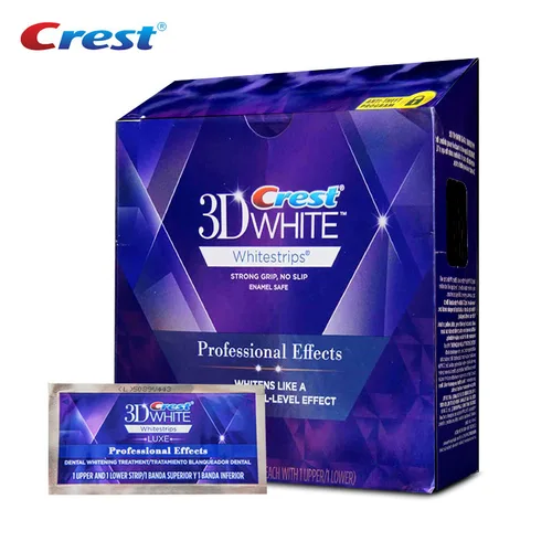 Crest-tiras blanqueadoras 3D para adultos, tiras blanqueadoras para los dientes, efecto profesional, tiras blancas, Gel Pro-White