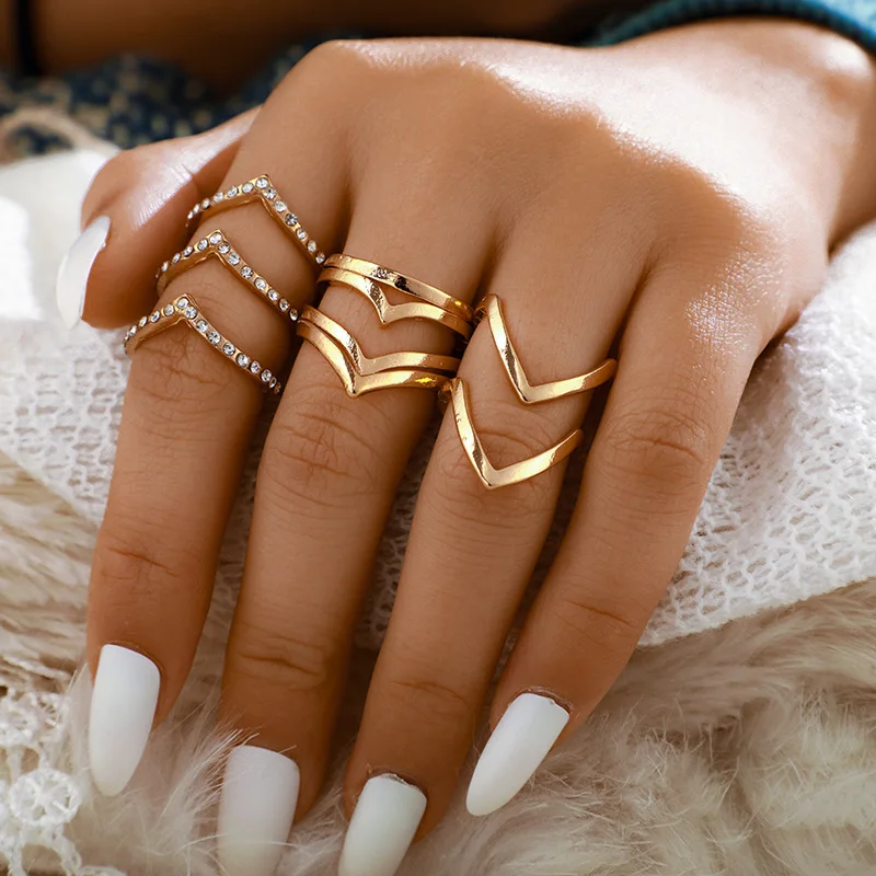 Fashion Boho Crystal Joint Ring Set For Women Geometric Knuckle Finger Rings Female Bohemia Wedding Party Jewelry