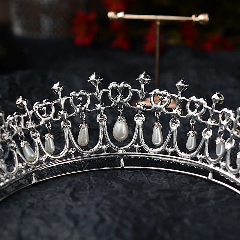 Baroque Crystal Pearl Bridal Tiaras Diana Crown Rhinestone Pageant Diadem Bride Headband Wedding Hair Accessories Tiara De Noiva