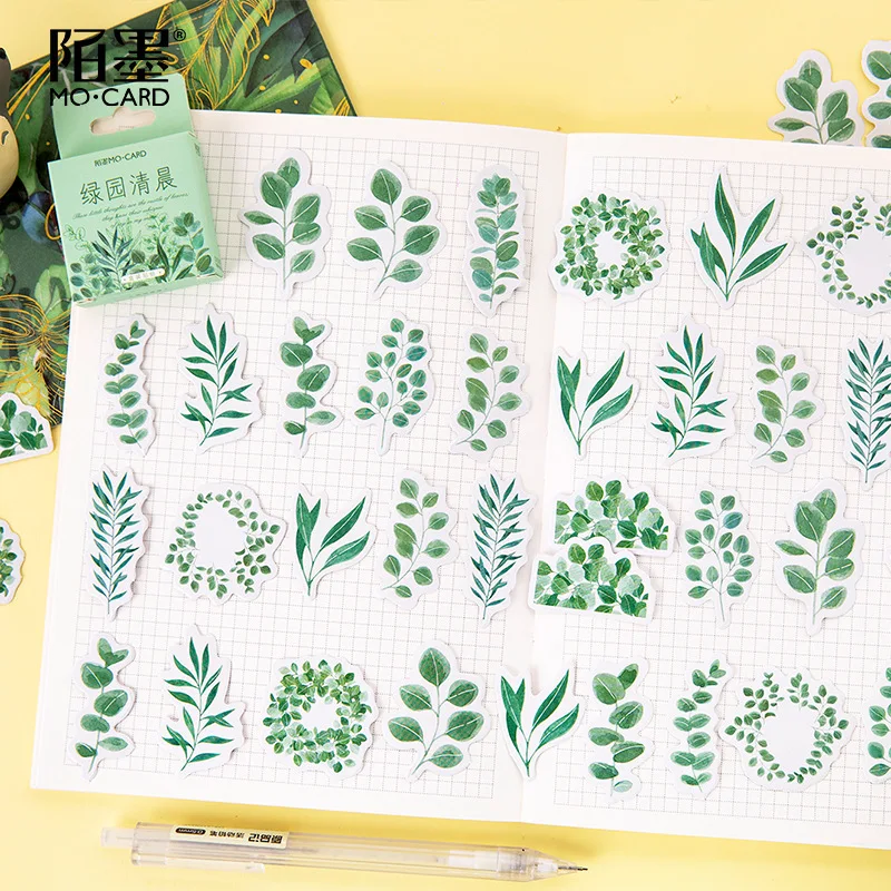 45PCS Boxed Sticker Green Park Early Morning Series Creative Fresh Sealing Sticker Flakes Scrapbooking Girl School Suppli