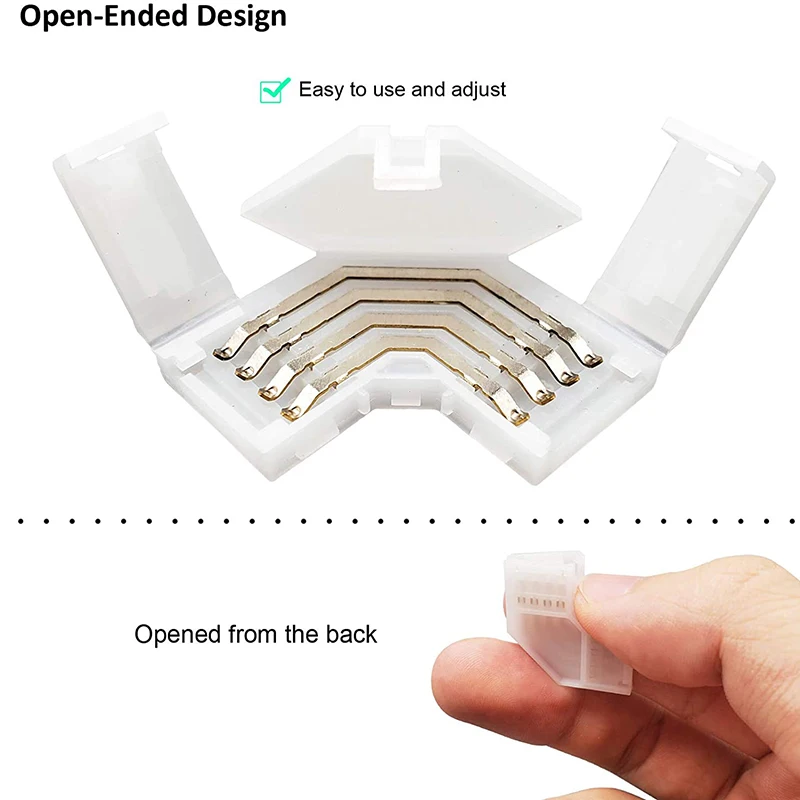 NEW Design L Shape 4Pin RGB Solderless LED Light Strip Tape 90 Degree Right Angle Corner Connectors for 10mm5050 RGB LED Strips