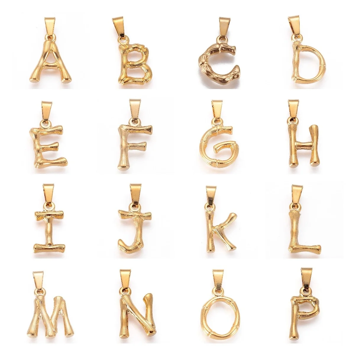 Stainless Steel Initial Name Charms Bamboo Style Alphabet 26 Letters A-Z Charm Pendants For Handmade Jewelry Finding Supplies