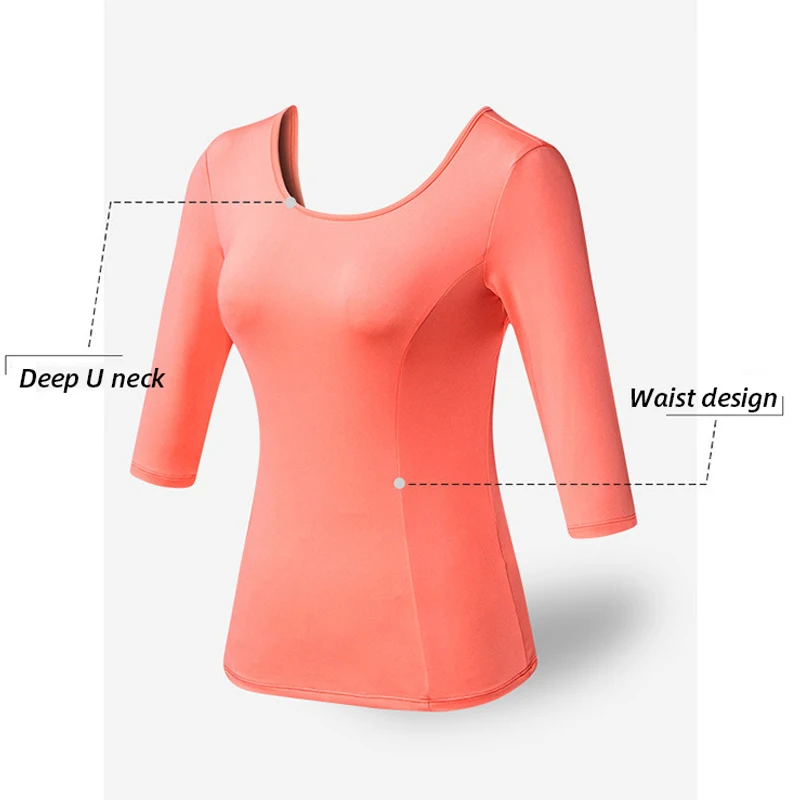 Summer Women 3/4 Sleeve Running T-Shirt Quick Dry Elastic Yoga Shirts Sexy Cross Back Slim Fit Gym Fitness Sports Tops Customize