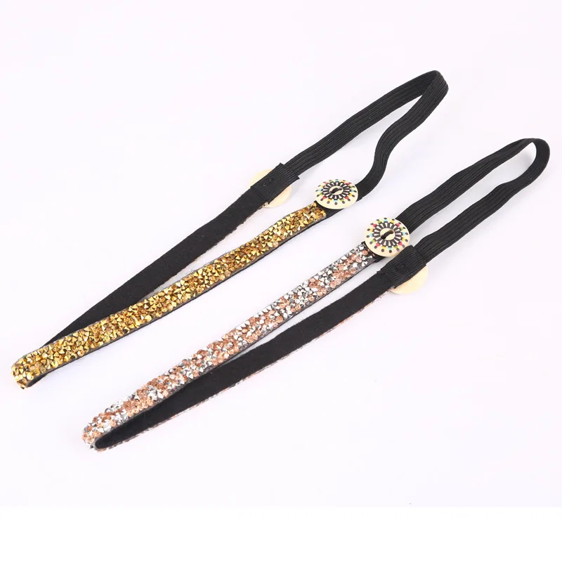 Luxury Wooden Button Headbands Resin Diamond Jewelry Simple Sports Hair Bands Non-slip Elastic headband Girls Hair Accessories