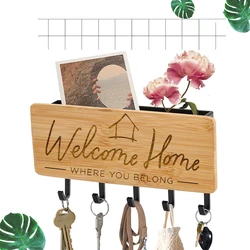 Wall Key Holder Home Door Back Decor Creative Bamboo Engraved Keychain Hanger Small Sundries Storage Hooks Rack