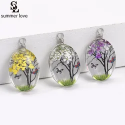 10pcs Wholesale Cabochon Glass Ball Dried Flower Tree Pendant Charms for Necklace Earring Making Diy Jewelry Findings