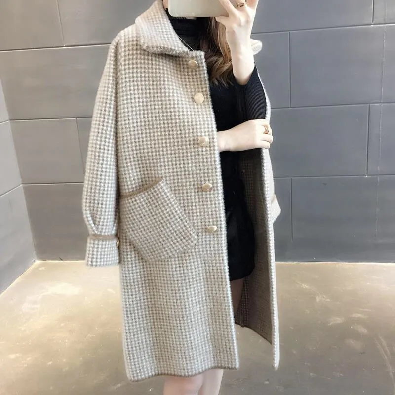 Cappotto di lana di visone imitazione autunno inverno donna giacca lunga nuovo Cardigan lavorato a maglia di grandi dimensioni soprabito di lana sciolto coreano H212