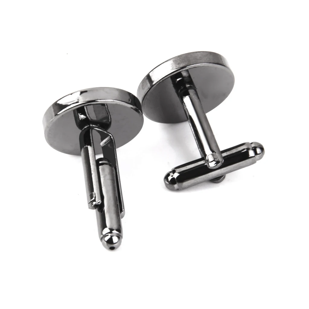 10Pcs ขายส่ง 16 มม.การตั้งค่าที่ว่างเปล่าฐาน Pad Cuff Links Cufflinks DIY สีดำ