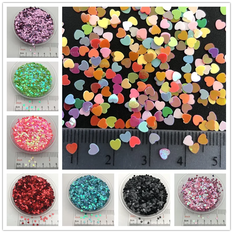 Love Heart Shape PVC Loose Sequins, Glitter Paillettes for Nail Art, Manicure, Sewing, Wedding Decoration, Confetti, 20G, 3mm