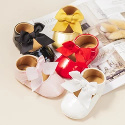 KIDSUN 2021 New Baby Girls Princess Shoes Pink Bow-knot Dress Shoes PU Leather Rubber Soft-sole Non-slip Casual Toddler Shoes