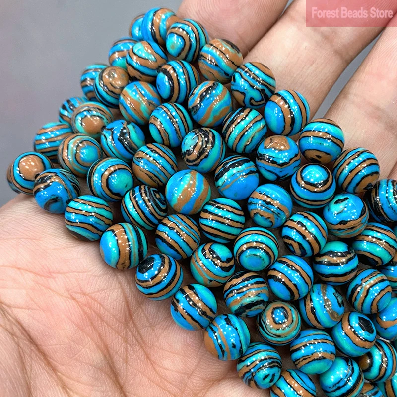 Blue Lace Malachite Loose Round Beads Synthetic Stone DIY Bracelet Necklace Earrings for Jewelry Making 15