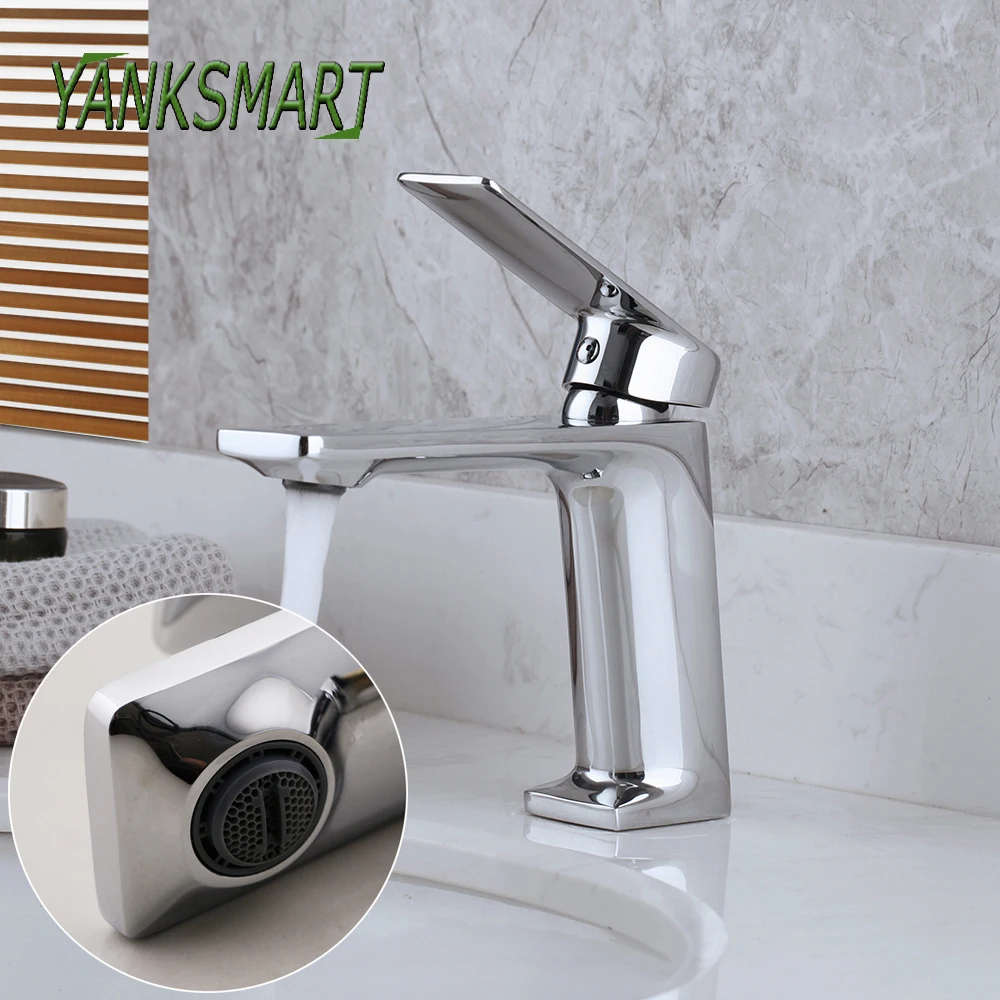 

YANKSMART Chrome Polished Bathroom Faucet Basin Sink Deck Mounted Faucets Vanity Vessel Sinks Hot And Cold Mixer Water Tap