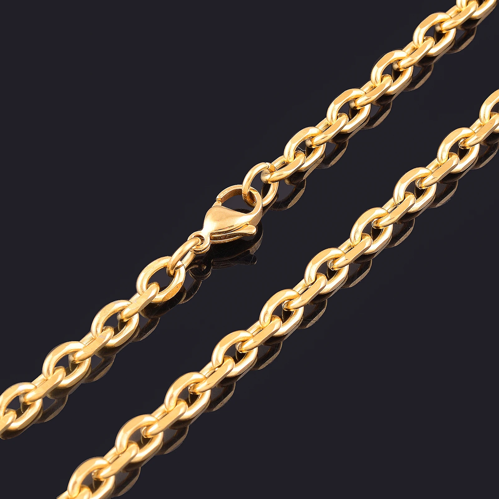 Mens and Women Link Cuban O-Chain Gold Color Plated Choker Stainless Steel Necklace Oval Jewelry Accessories for DIY Gift