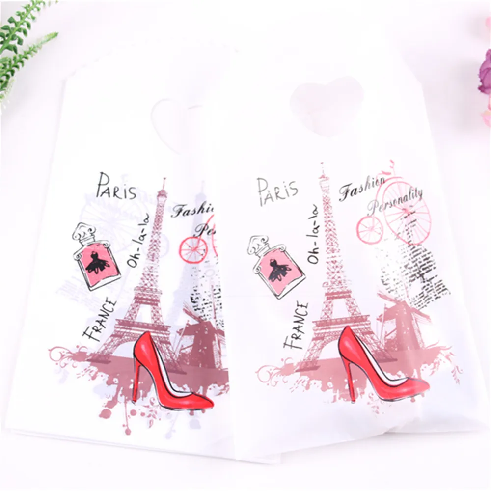 Wholesale 50pcs/lot Luxury Fashion Tower Tourist 13*21cm Plastic Clothing Wrapping Gift Bags Socks Packaging Bag