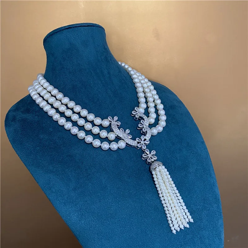 HIBRIDE Trendy White Pearl Micro Inlay Zircon Necklace Pendants Fashion Dubai Jewelry for Women Bridal Wedding Party bijoux N799