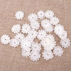 Wholesale 50pcs Flower Shape DIY white Lace Decorative Flower Piece Broderie Suisse Wedding Decoration 26mm