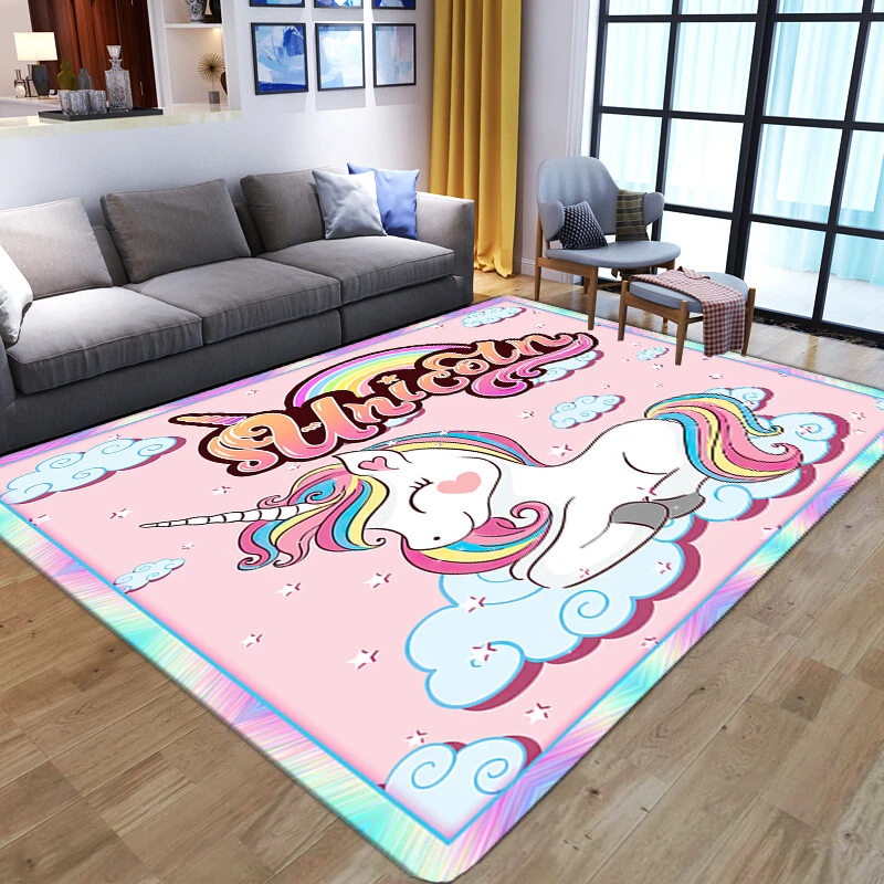 

Pink Unicorn Carpet Cartoon Child Bedroom Play floor Mat Soft Flannel Memory Foam Girl Room Area Rugs for home Living Room