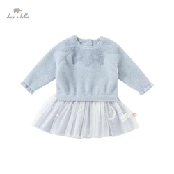 DB20030 dave bella autumn baby girl's cute cartoon mesh sweater dress children fashion party dress kids infant lolita clothes