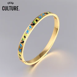 Color Culture Femme Titanium Stainless Steel Open Bangles Ethnic Colorful Enamel Costume Jewelery