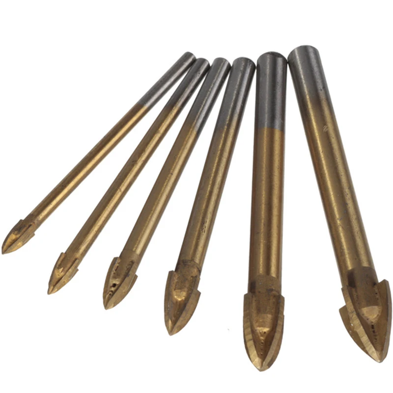 4/5/6/8/10/12mm Titanium Carbide Glass Drill Bit Cross Spear Point Head Drill Bit For Wall Ceramic Tile
