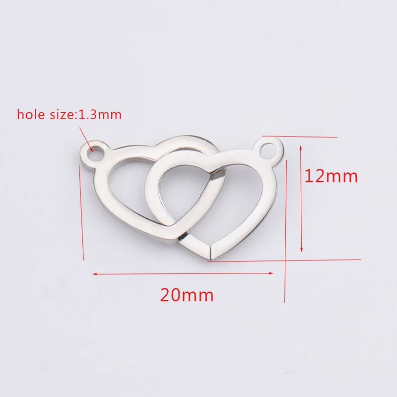 Aiovlo 5pcs/lot Stainless Steel Double Heart Charm Connector for Bracelet Necklace Hollow Pendants Diy Jewelry Making Supplies