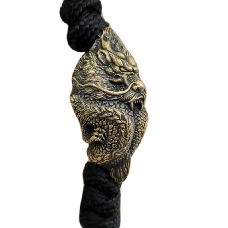 Coiled Dragon Brass Handcrafted Lanyards Pendant Paracord Pendant Lanyard Beads Charms Metal Spacer Bead for Folding Knife