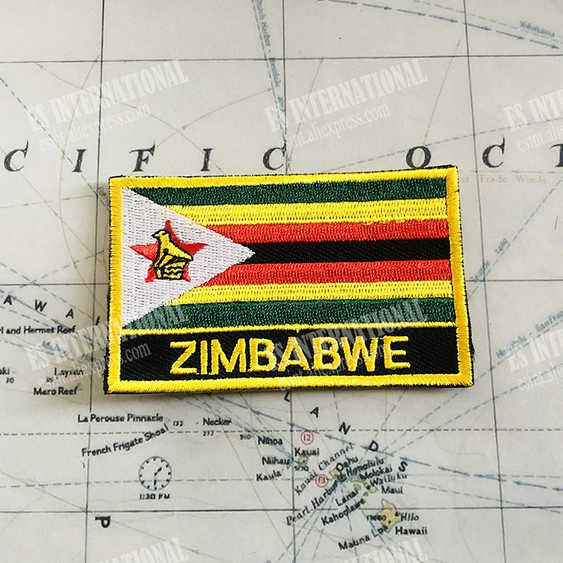 ZIMBABWE National Flag Embroidery Patches Badge Shield And Square Shape Pin One Set On The Cloth Armband   Backpack  Decoration