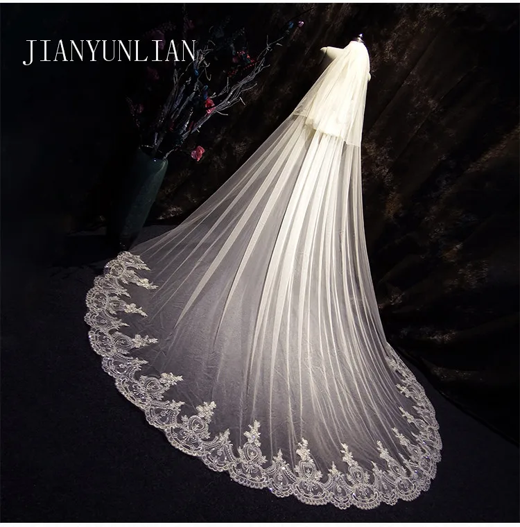 New Arrival White Ivory 2 layers Wedding Veils Long Lace Edge Bridal Veil Wedding Accessories Bride Veu Wedding Veil