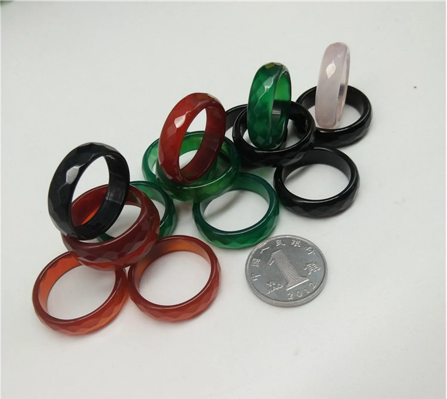 1pc Handmade Chinese Natural Gemstone Agate Jade With a Facade Band Ring Inner Size 17mm-19mm