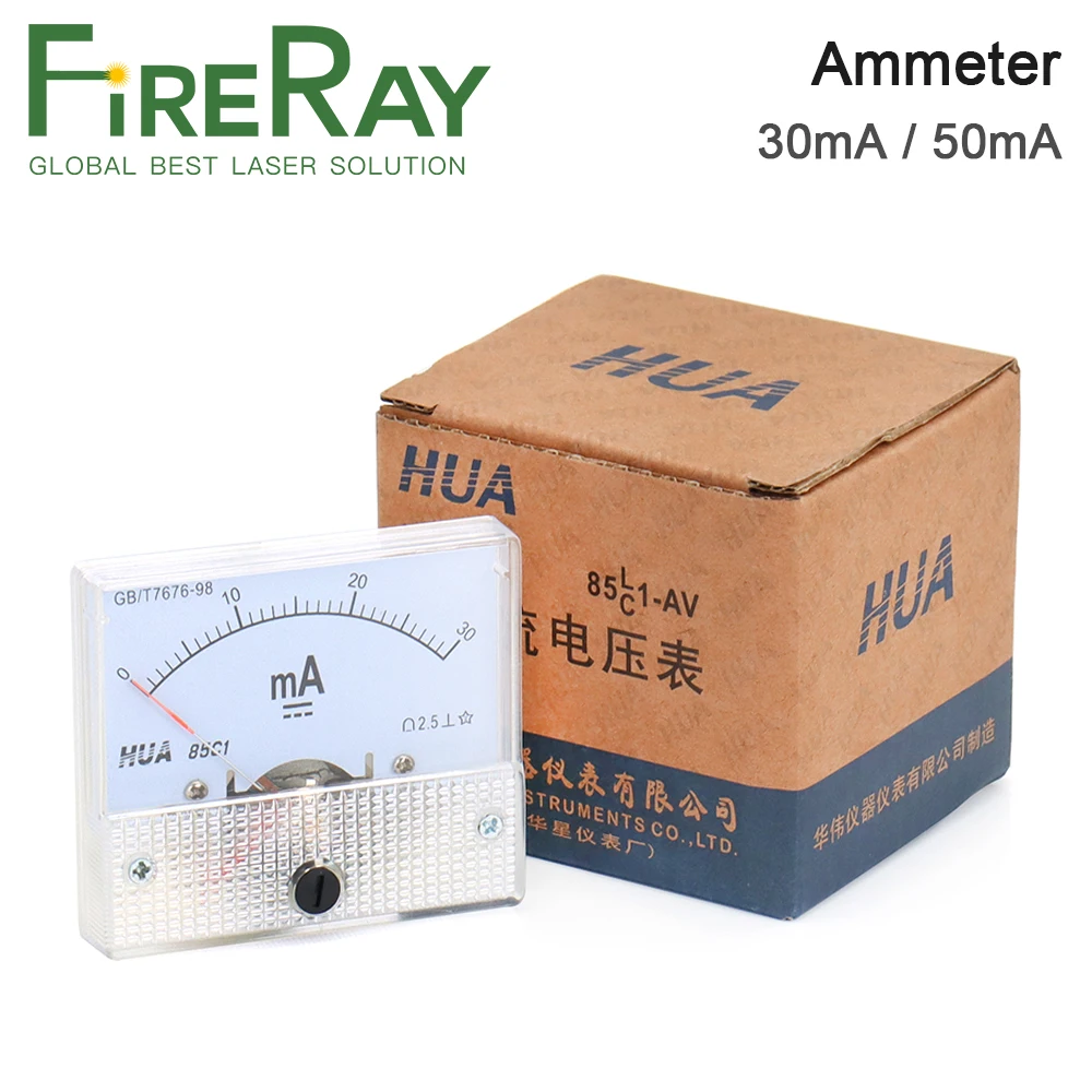 FireRay 30mA 50mA Ammeter HUA 85C1 DC 0-30mA 0-50mA Analog Amp Panel Meter Current for CO2 Laser Engraving Cutting Machine