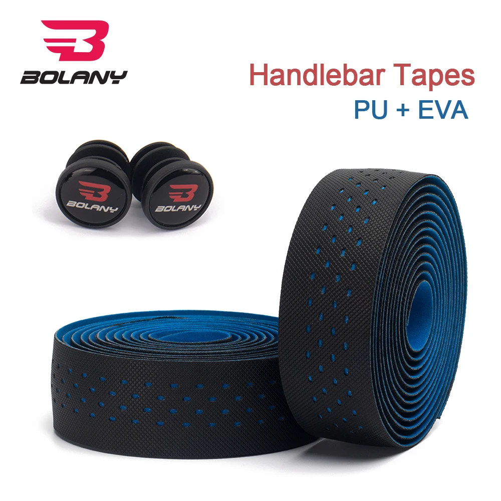 

Bolany Bike leather Handlebar Tapes With Bar Plugs Soft breathable Anti-slip PU EVA Belt Cork Road Bicycle Accessories