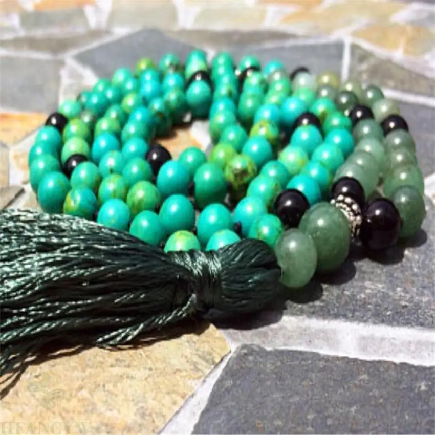 

6mm Malachite green Agate Mala Necklace 108 Gemstone spirituality Lucky Hot Sutra pray MONK yoga cuff Healing Buddhist Prayer