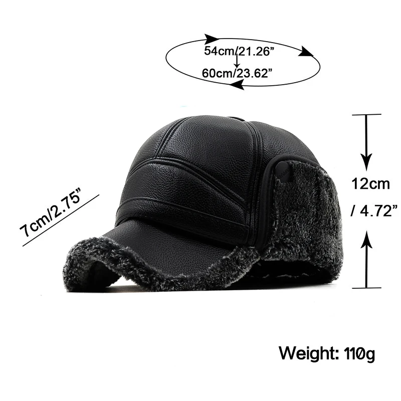 New warm Man Leather Hats Winter First Layer Cowhide Warm Earmuffs Bomber Caps Plus Velvet Thicken Male Bone Caps Dad Hat