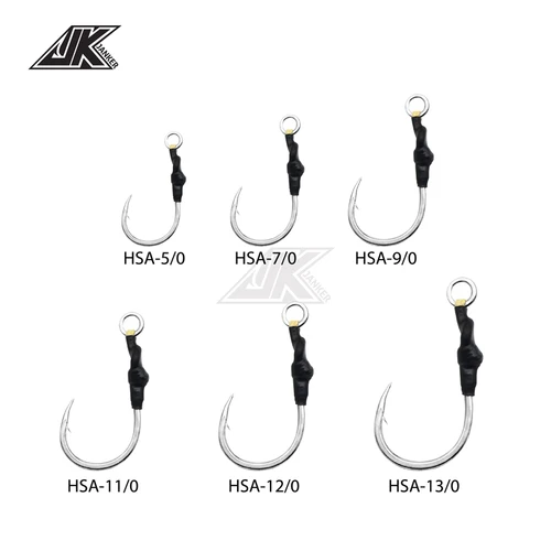 Imagen 2 del producto JK HSA señuelos poppers de 4X pesado jigging ganchos mar poder ayudar anzuelo palo cebos para atraer a gancho de pesca, 5/0, 7/0, 9/0, 11/0