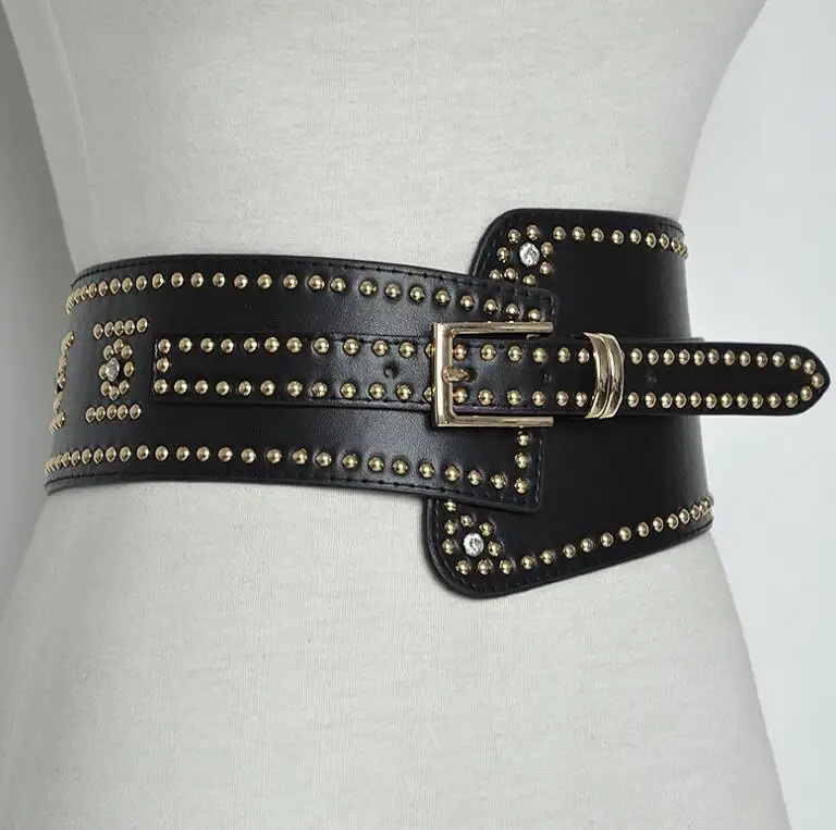 

Women's runway fashion pu leather rivet punk Cummerbunds female Dress Corsets Waistband Belts decoration wide belt R2384