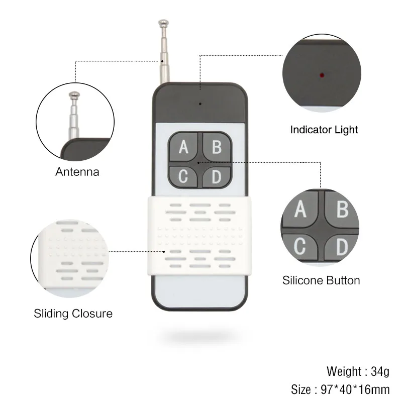 433MHz Universal Remote Control Swtich 500m Long Range 1 2 4 Buttons Wide Rage Transmitter for Garage Door Light Opener No Clone