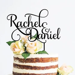 Personalized Wedding Couple Names Cake Topper Acrylic Rustic Anniversary Bride and Groom Shower Cake Toppers Birthday Favor