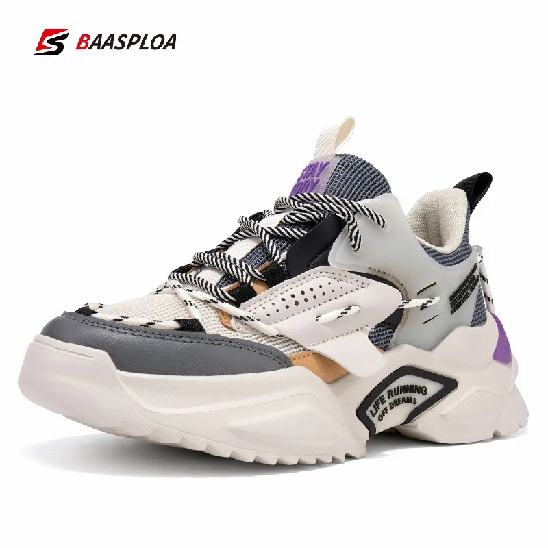 Baasploa Women Thick Bottom Running Shoes 2024 New Fashion Leather Comfortable Sneakers Female Outdoor Travel Walking Shoes