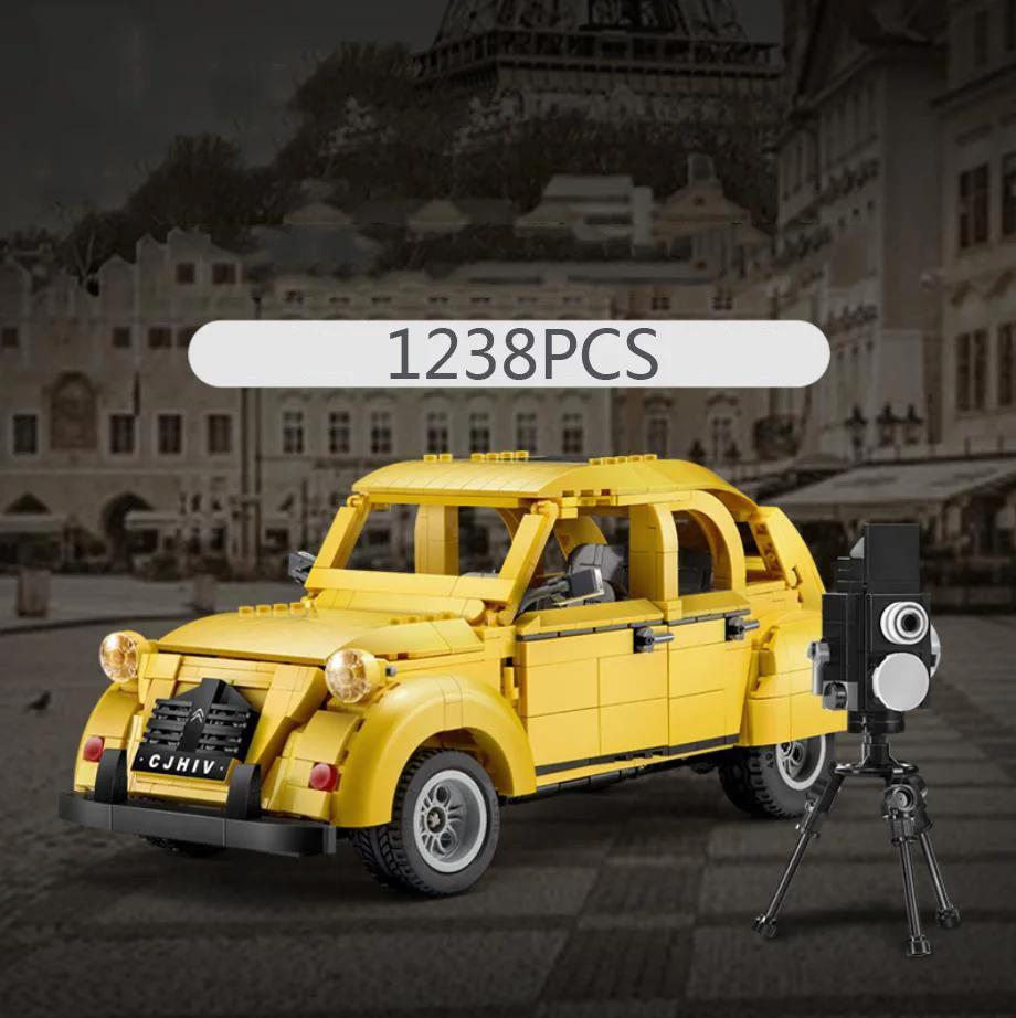 Technical 1:12 Scale Citroens 2cv Building Block Vintage Car 2.4ghz Radio Remote Control Vehicle Bricks Model Rc Toys Collection