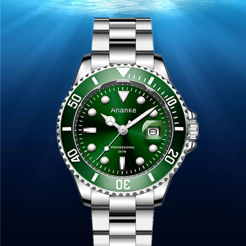 

Men's Steel Band Green Water Ghost Watch Fashion Student Sports Calendar Luminous Quartz Watch Non Mechanical Men's Watch