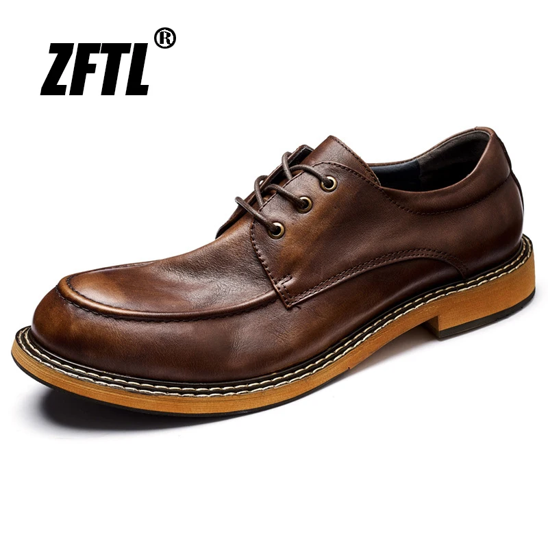 ZFTL Men\'s Casual shoes Genuine Leather man Vintage leisure lace up shoes British trend style derby shoes Hand made High Quality