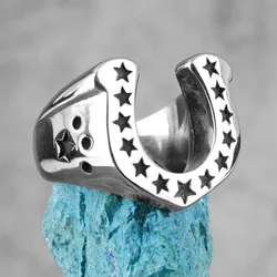 Horseshoe U-shaped Star Black Stainless Steel Mens Rings Punk Hip Hop for Male Boyfriend Biker Jewelry Creativity Gift Wholesale