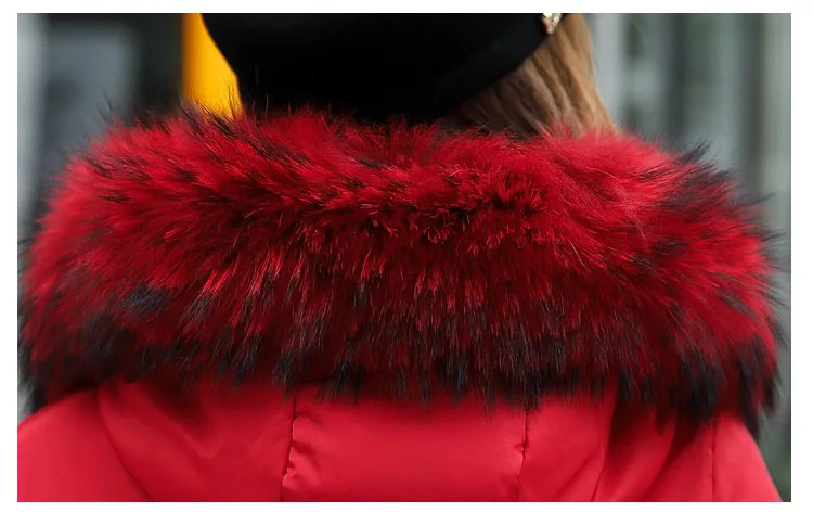2025 Women's Down Parkas Winter Jacket Big Fur Collar Thick Slim Coat Fashion Hooded Cotton Outerwear Long Winter Woman Coat