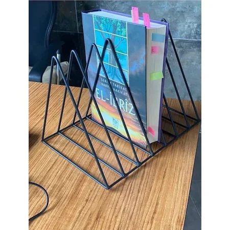 Metal Table Top Book Stand, Newspaper Rack, Dergilik 7 Mesh Grid Shelf WD-43K