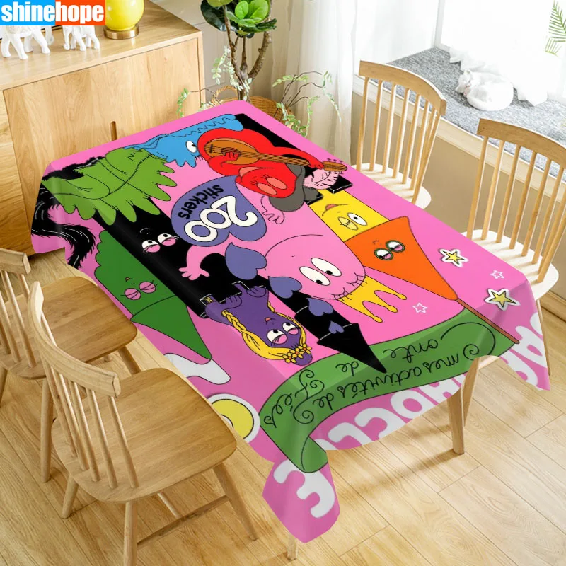 Cartoon Barbapapa Tablecloth Waterproof Fabric Rectangular Dust-proof Table Cover For Party Home Decor TV Covers 140X250cm