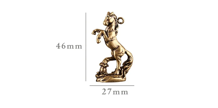 antique Handmade solid Brass horse craft DIY Pendant desktop ornament Miniature Fitting Keychain ring Pendant accessories a3862