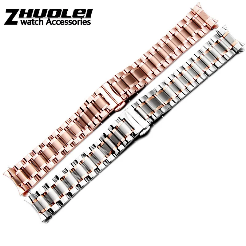 Curved end stainless steel watchband bracelet watch straps 16mm 17mm 18mm 19mm 20mm 21mm 22mm 23mm 24mm steel banding bracelet