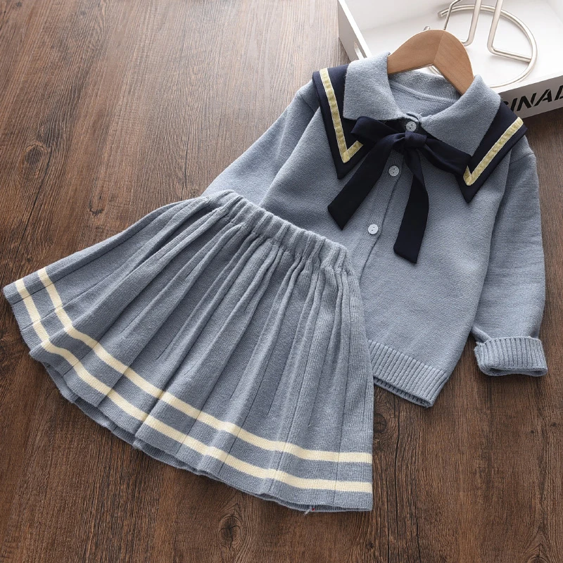 Winter Baby Girls Long Sleeve Knitted Dress Bow Children Warm Lapel Sweater Dress for Girls Infant Casual Pleated Princess Dress